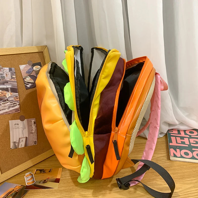 Cartoon Cute Multi-storey Hamburger Travel Backpack Women Large Capacity Personality Waterproof School Backpacks for Girls Gift
