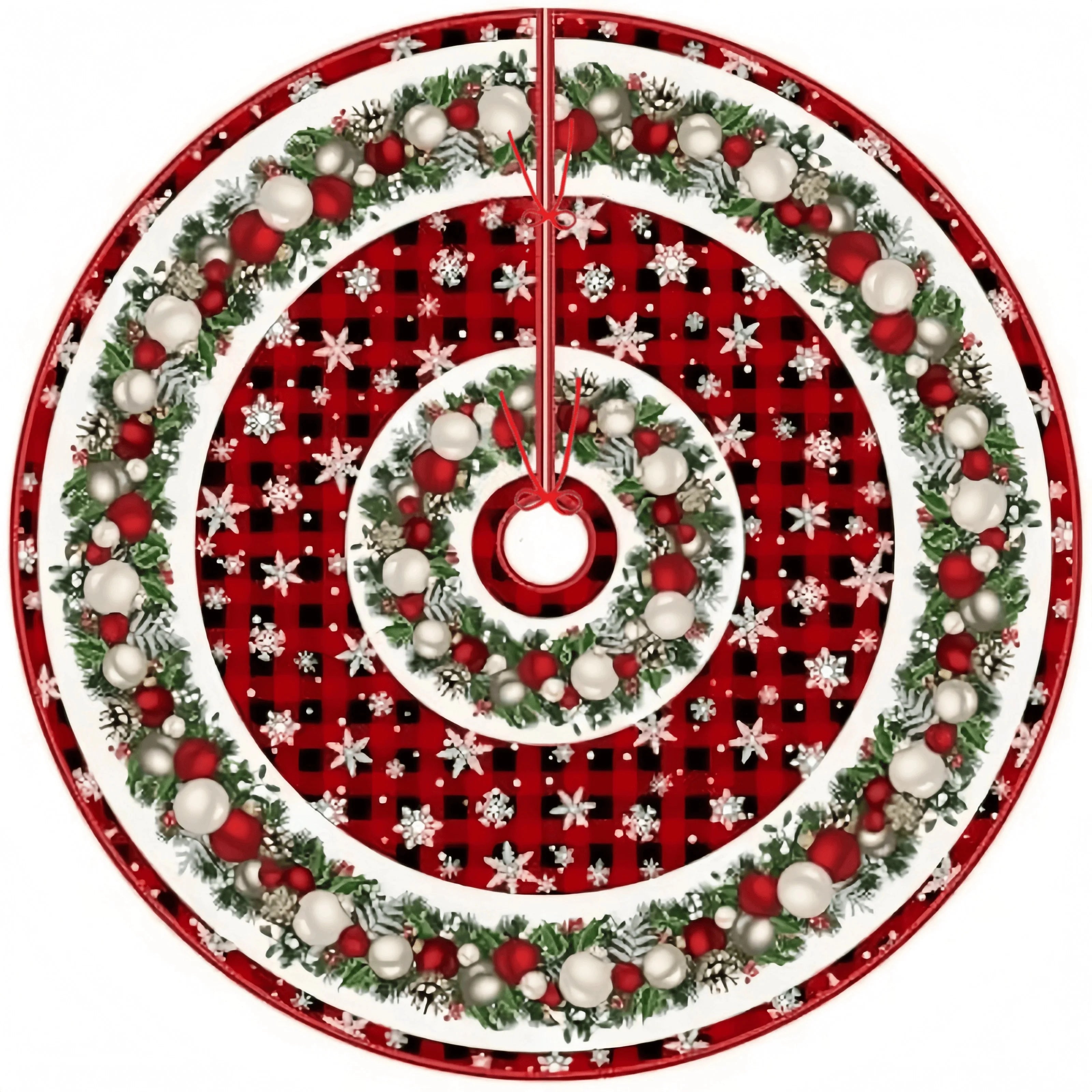 VIKAMA Christmas Tree Skirt Christmas Ambiance Divine Red And Black Checkered Snowflake Christmas Tree Skirt Cushion