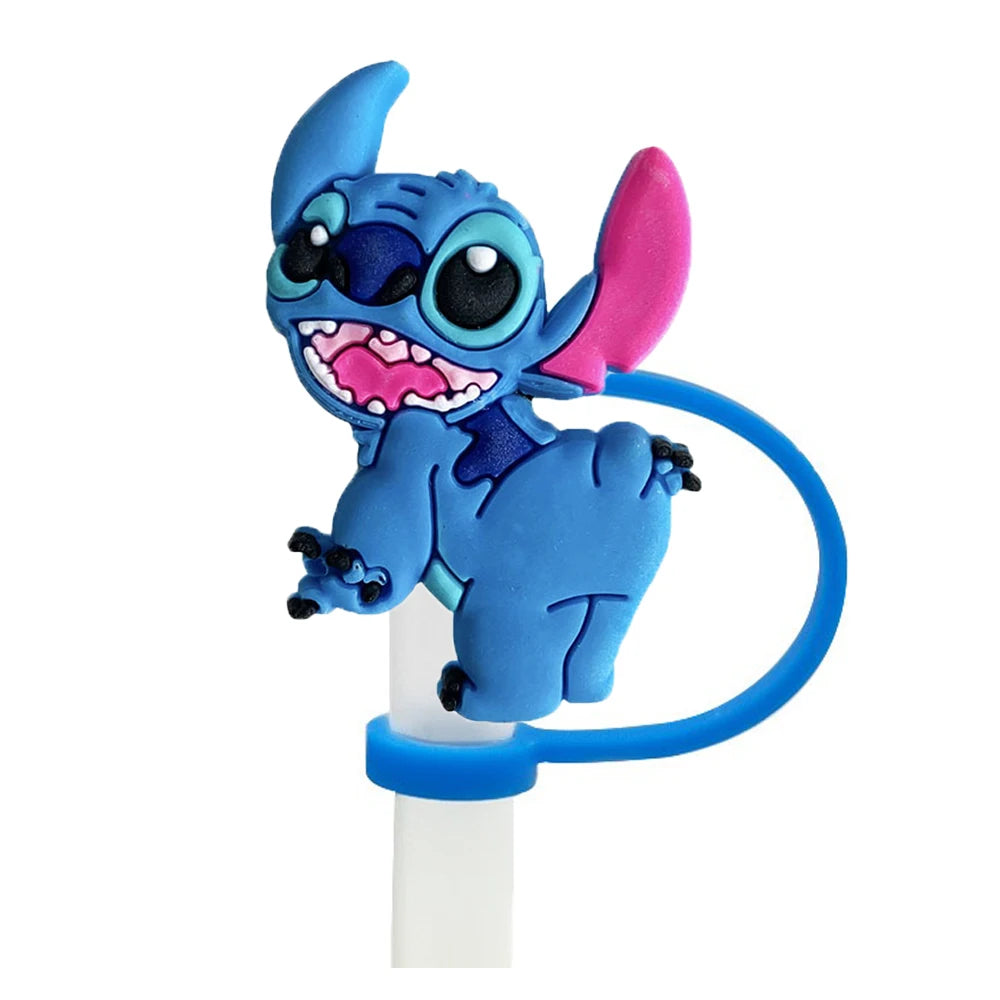 1-8Pcs Disney Stitch Straw Cover Cap Cartoon Drink Straw Plug Reusable Dustproof Splash Proof Drinking Cup Straw Cap Gift