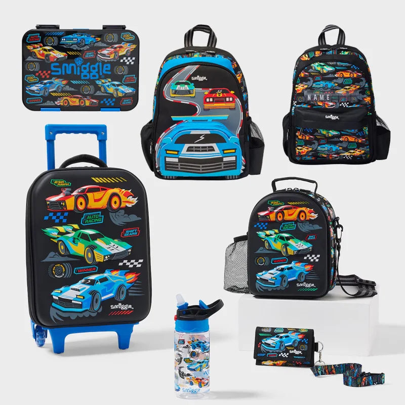 In Stock Australian Smiggle Backpack Elementary School Kindergarten Senior Class Medium-Sized Backpack Black Speed Racing Gifts