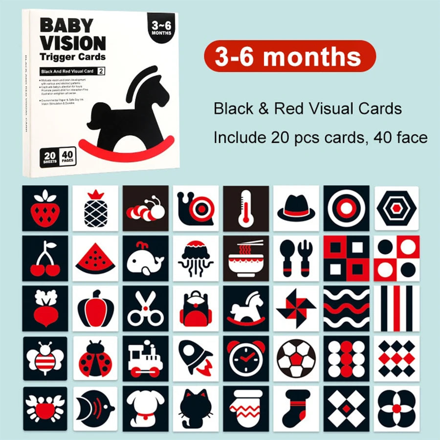 20 sheets/pack Baby Visual Stimulation Cards - Montessori High Contrast Flash Card for Infant - Children Cognition Toy