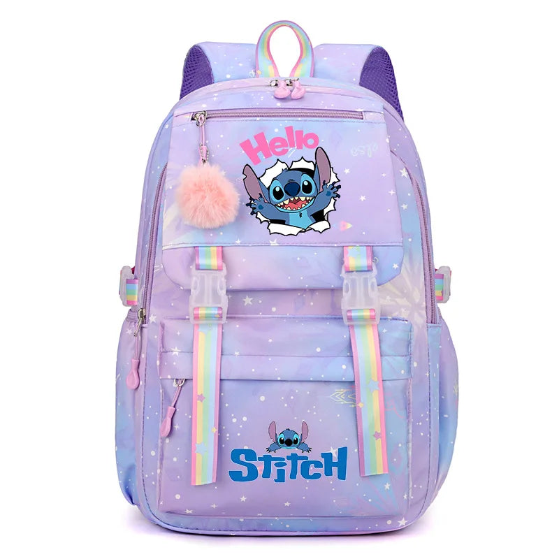 Stitch Large Capacity Backpack, Casual Nylon Cute Daypack, Cartoon Anime Schoolbag, Girl Casual Travel Commute Knapsack