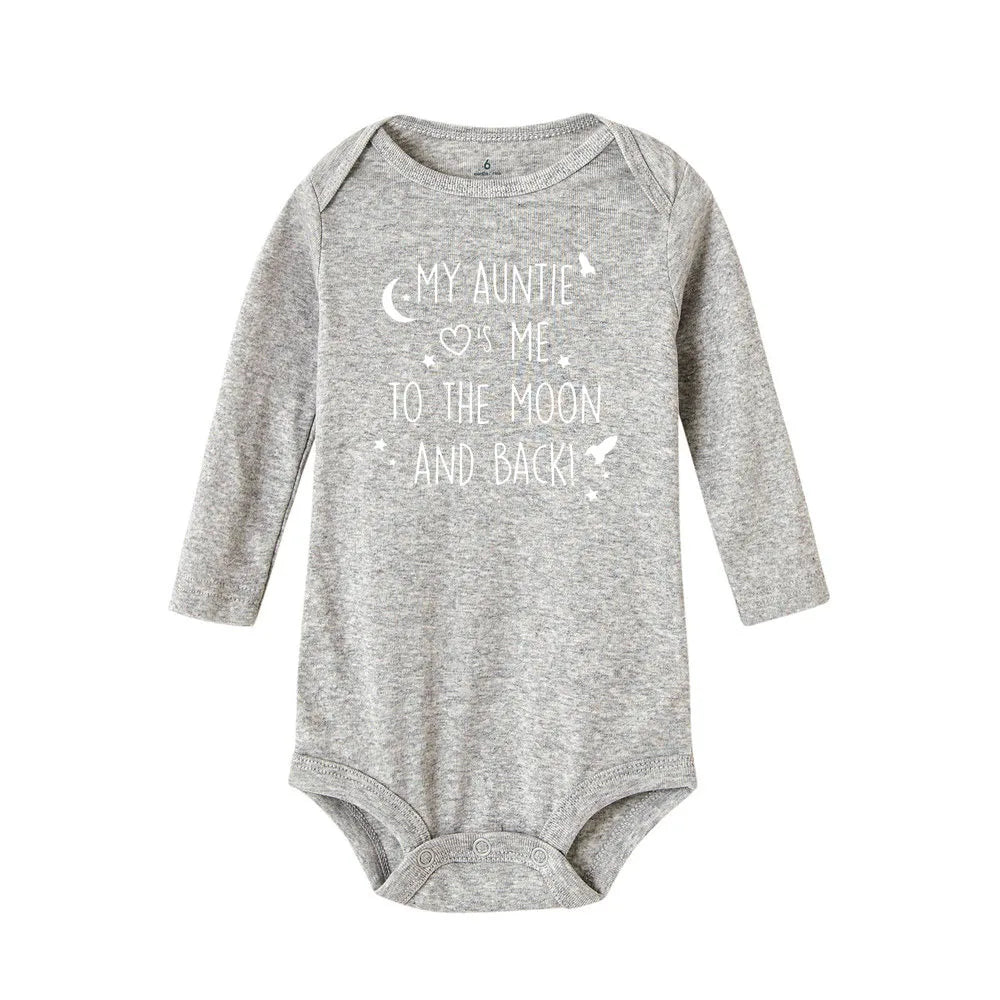 Baby Bodysuit 'My Auntie Take Me To The Moon and Back' Print Long Sleeve