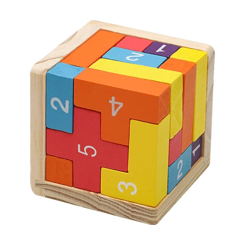 3D Cube Puzzle Interlocking - Creative Educational Wooden Toy - Brain Building Early Learning Game