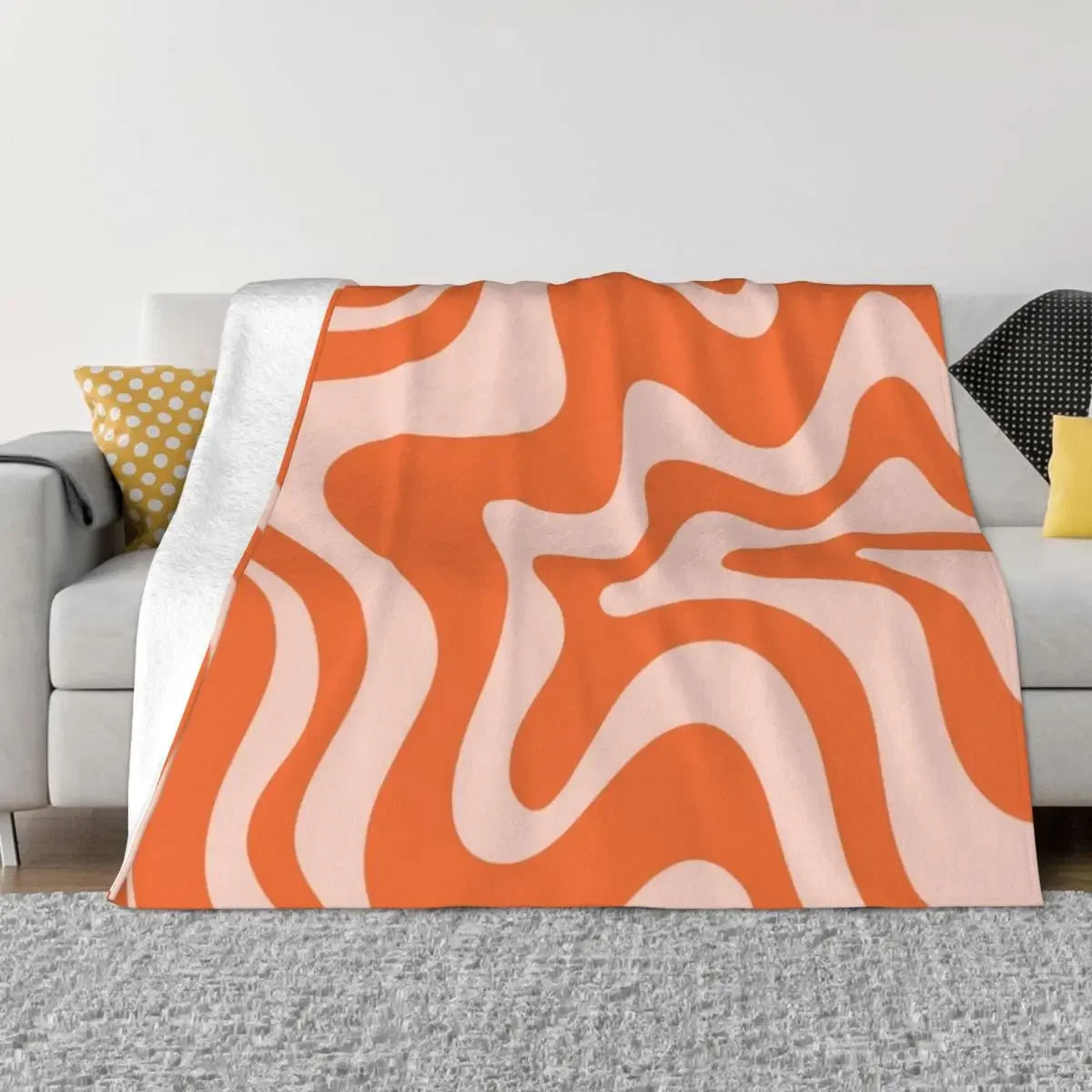 Liquid Swirl Abstract Pattern in Orange and Pale Blush Throw Blanket Stuffed Blankets Blanket Sofa