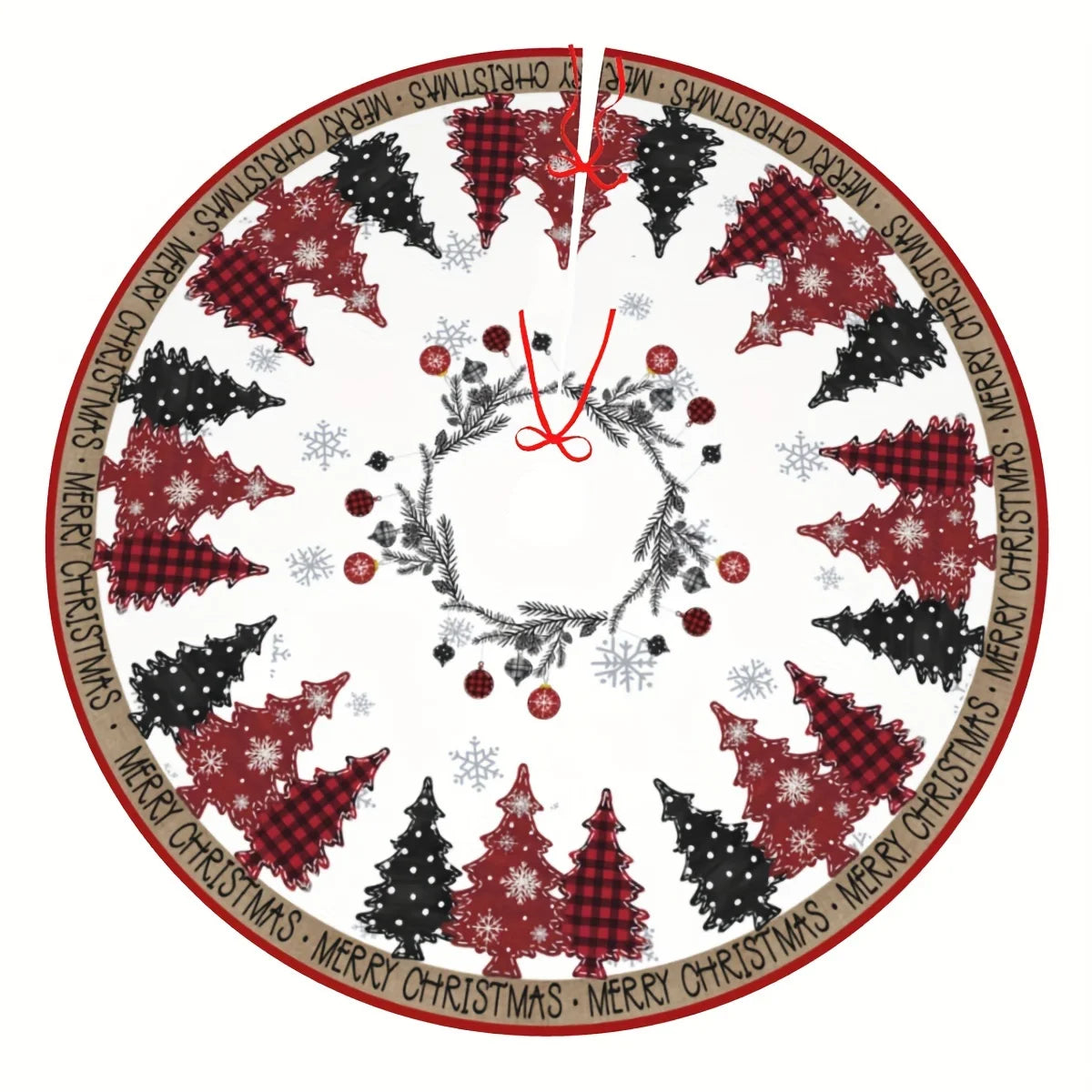 VIKAMA Vintage American Style Contrast Color Christmas Tree Skirt Red And Black Tartan Polka Dot Christmas Tree Pattern Skirt