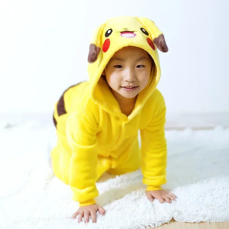 Pokémon Pikachu Warm Flannel Home wear Kids Autumn & Winter Soft Cosplay Animal Hoodie Pajamas Parent-Child Sleepwear Gift