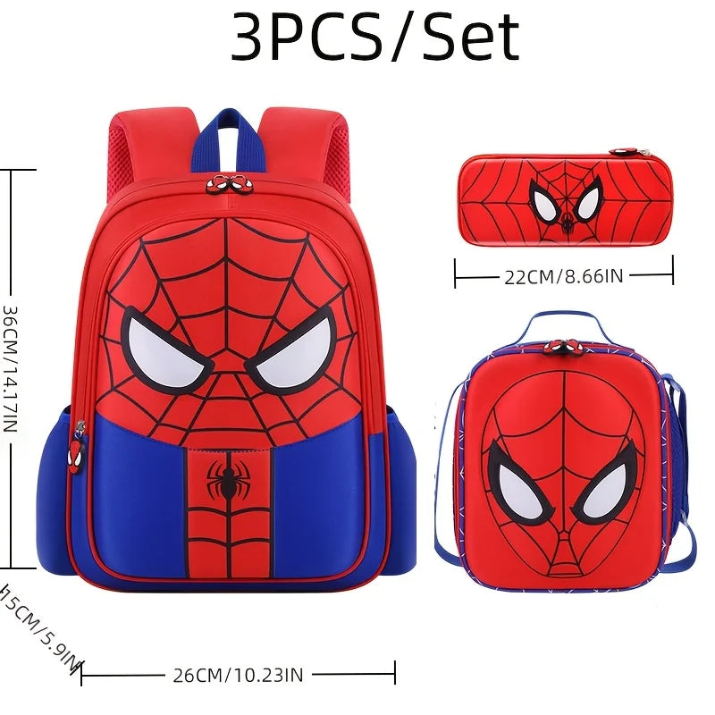 3pcs Marvel Spider-Man Backpack Casual Lightweight Cartoon Design Schoolbag- Includes Rucksack, Pencil Case, Lunch Bag