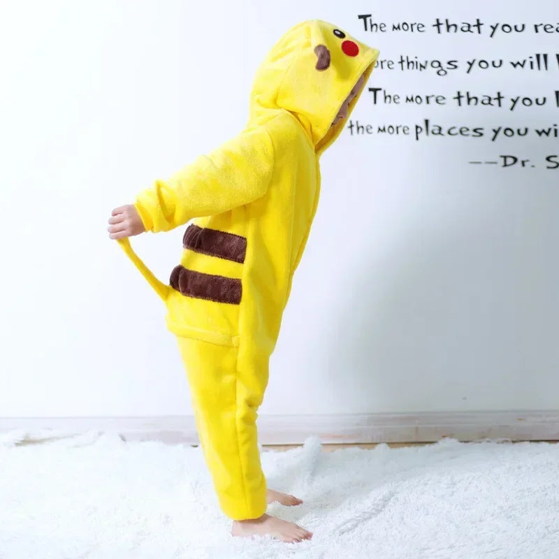 Pokémon Pikachu Warm Flannel Home wear Kids Autumn & Winter Soft Cosplay Animal Hoodie Pajamas Parent-Child Sleepwear Gift