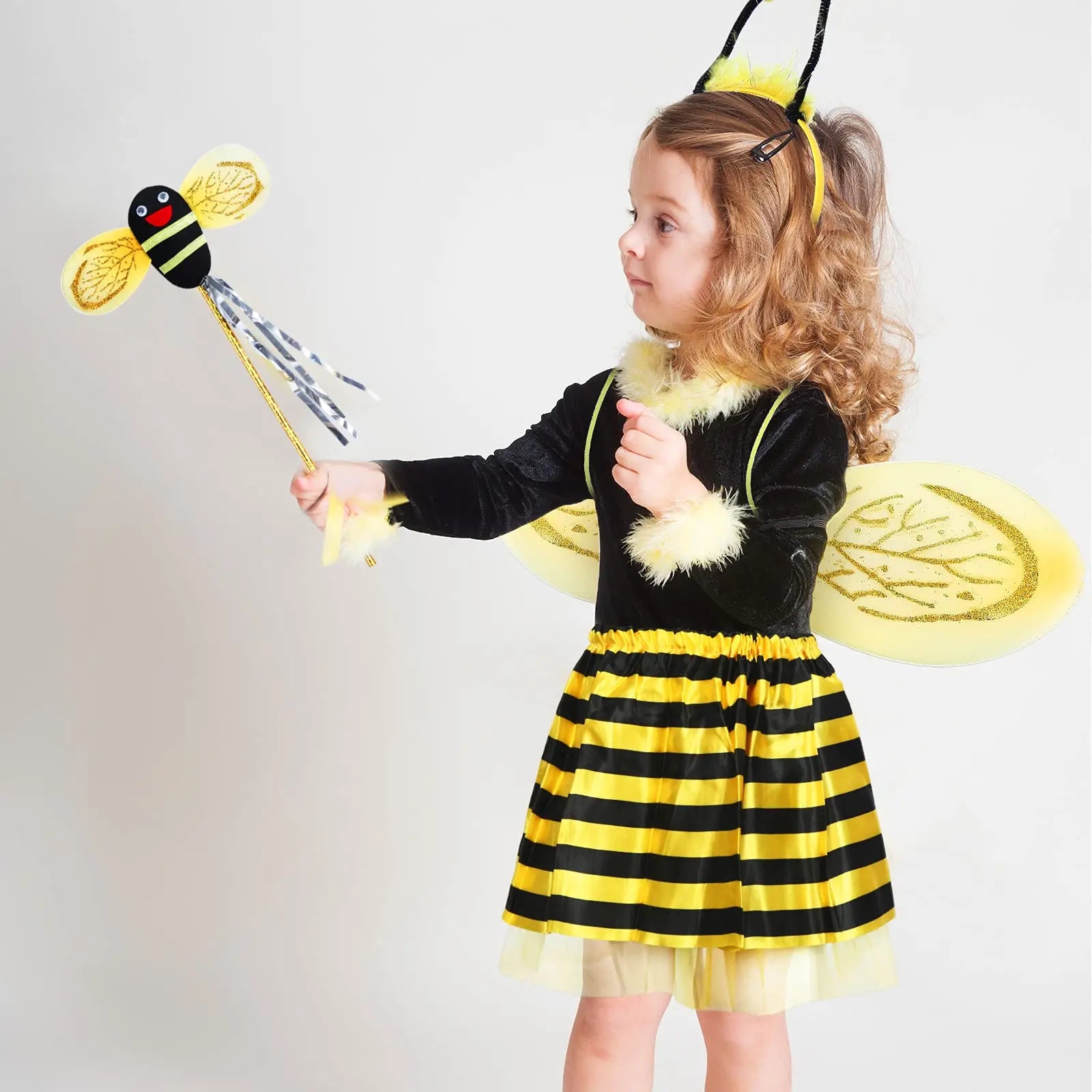 Kawii Bee Cosplay Costume Accessories Anime Yellow Fairy Headbands Wings Wand Honeybee Halloween Birthday Party Props Xmas Gifts