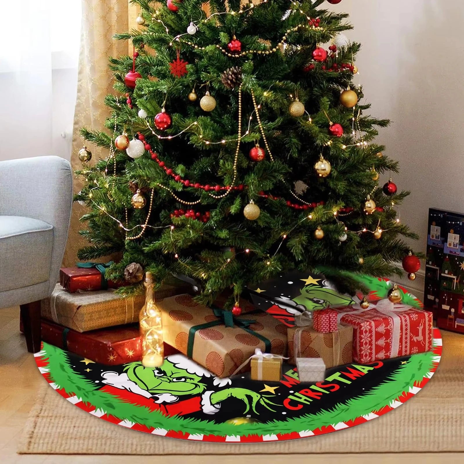 VIKAMA Christmas Tree Skirt Christmas Home Star Elements Christmas Tree Skirt Cushion Christmas Day Ambience Decoration