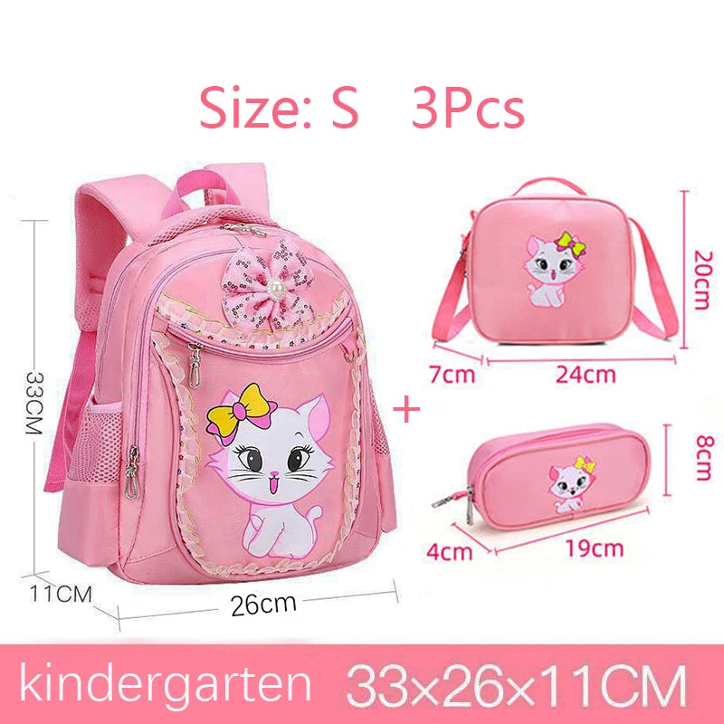Pink Cat Children Girl Backpack Bowknot Kid School Bag Cartoon Bookbag Cute Princess Kindergarten Primary School Girl Backpack