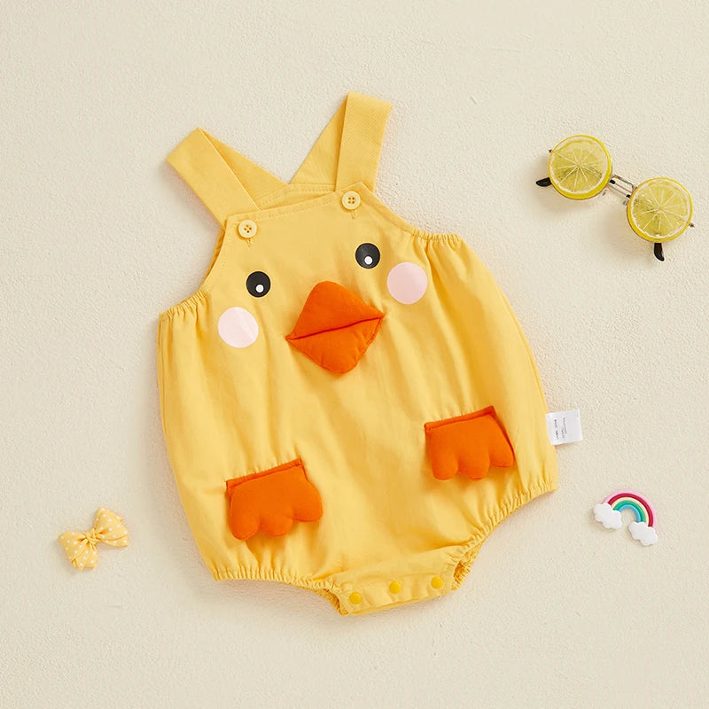 Pudcoco Baby Toddler Duck Overall Romper Cute Animal Sleeveless Bodysuit Casual Summer Clothes for Boys Girls