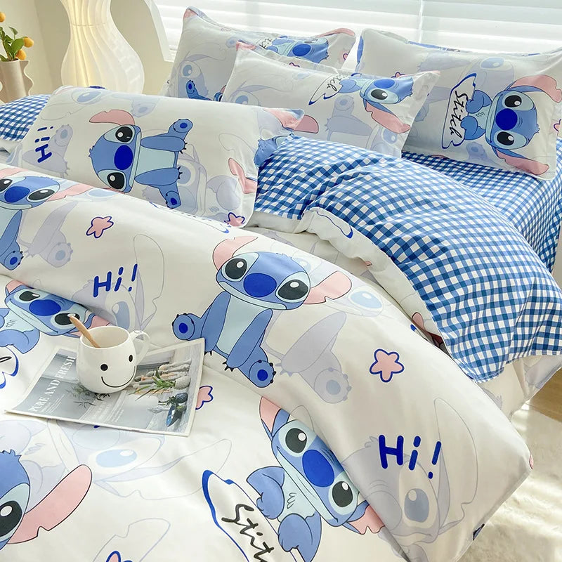 Stitch Cartoon Print Home Textile Bedding Four Piece Set Skincare Polished Student Dormitory Bed Sheet And Quilt Set Comfortable
