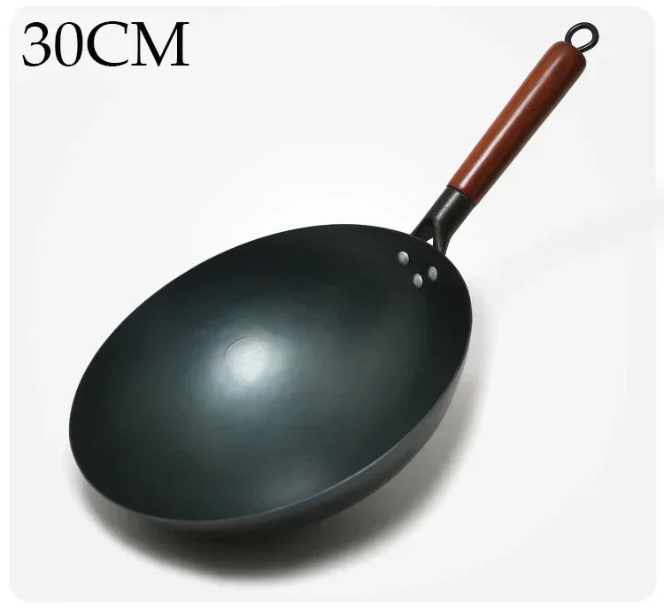 Healthy non-stick Chinese traditional wok iron pot handmade large wooden handle pan gas stove pan kitchen cookware iron pot