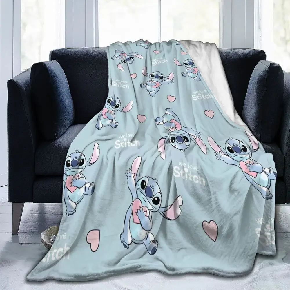 Cute Stitch Heart Love Blankets Cartoon Flannel Throw Blanket Home Couch Decoration Ultra-Soft Warm