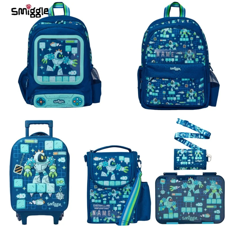 Smiggle Medium-Sized Backpack For Elementary School Students, Cartoon School Bag For Boys, Lunch Box Wallet, Student Supplies