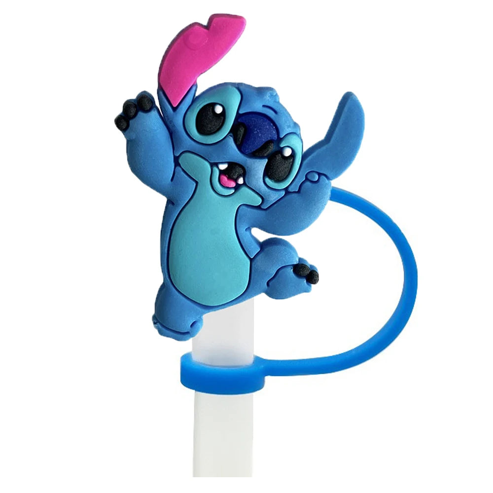 1-8Pcs Disney Stitch Straw Cover Cap Cartoon Drink Straw Plug Reusable Dustproof Splash Proof Drinking Cup Straw Cap Gift