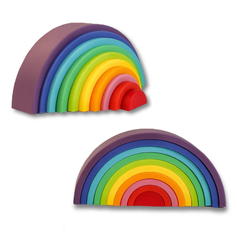 1 Set Baby Rainbow Colors Silicone Stacking Montessori Creative Toys - BPA Free Food Grade Silicone Early Education Kids Gifts
