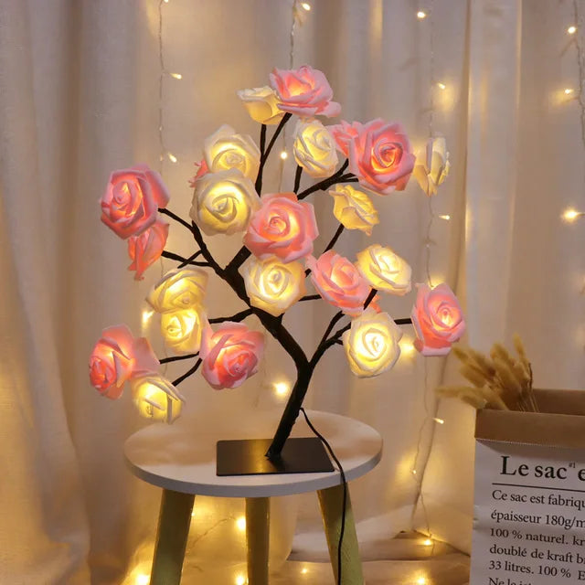 24 LED Flowers, Tree Lights USB Table Lamp Fairy Maple Leaf Night Light Home Party Christmas Wedding Bedroom Decoration Gift