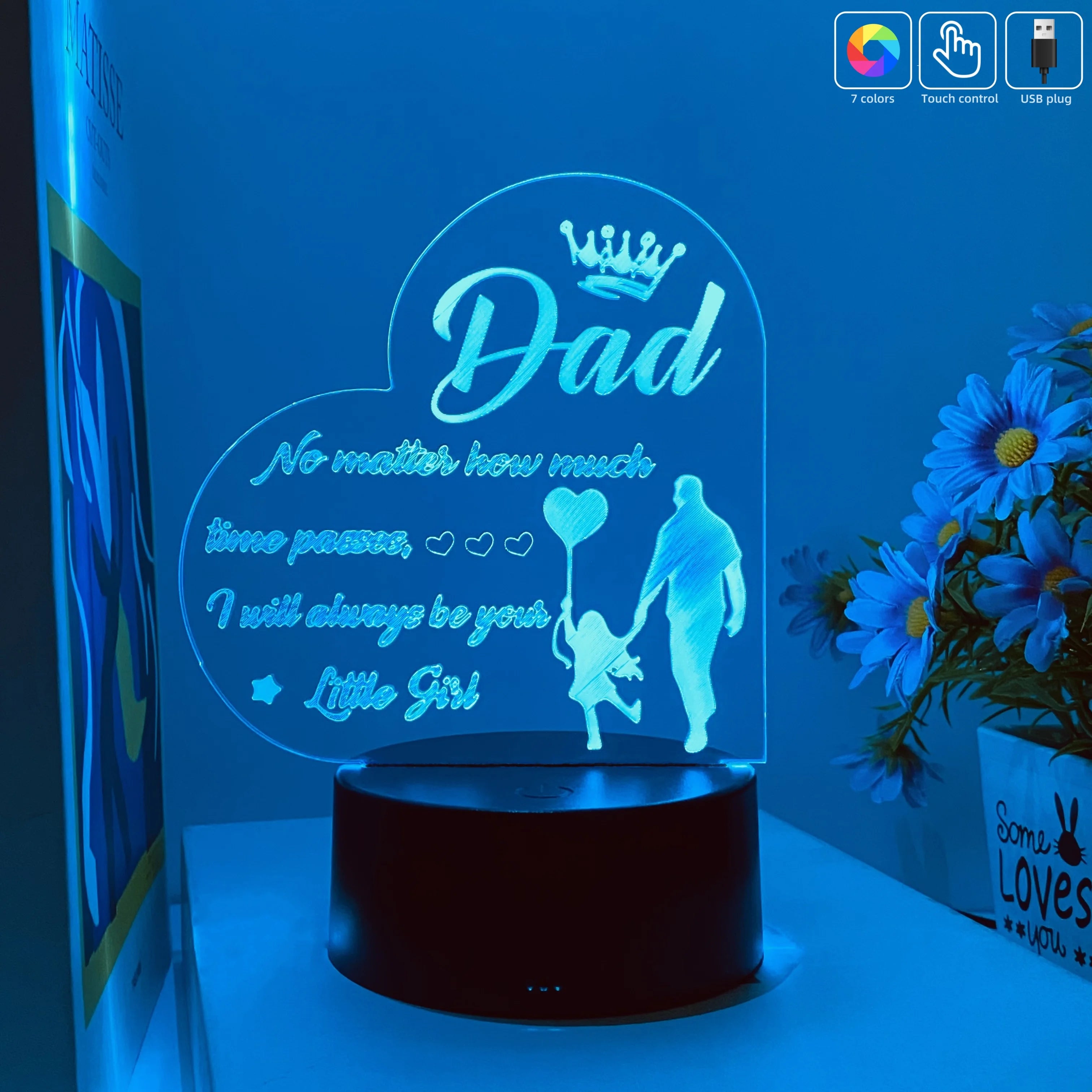 1pcs Father's Day atmosphere LED night light, study bedroom atmosphere decoration, USB plug, holiday gift night light.