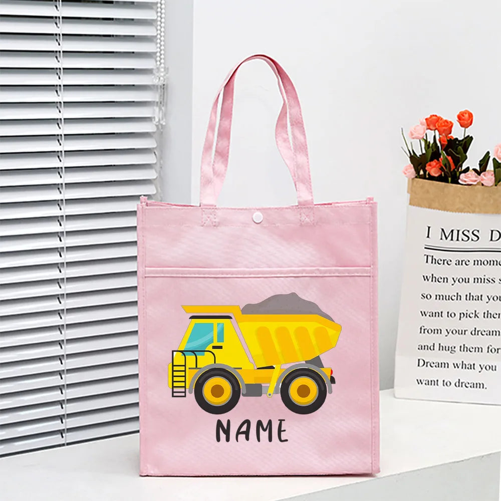 Personalized Kids Library Tote Bag Homeschool Fire Truck with Name Reading Book Bags Children School Bag Birthday Gift for Child