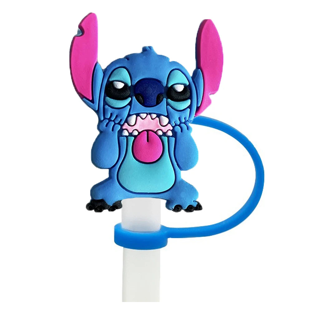 1-8Pcs Disney Stitch Straw Cover Cap Cartoon Drink Straw Plug Reusable Dustproof Splash Proof Drinking Cup Straw Cap Gift
