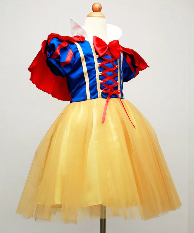 Snow White Princess Dress Kids Girl Costume With Cape Headwear Halloween Carnival - Birthday Party Cosplay Children Clothes