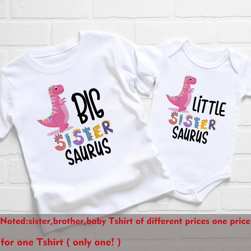 Big Sister Little Brother Dinosaur Print Family Matching Clothes Boys Girls T-shirt Toddler Bodysuit KidsTee Short Sleeve Outfit
