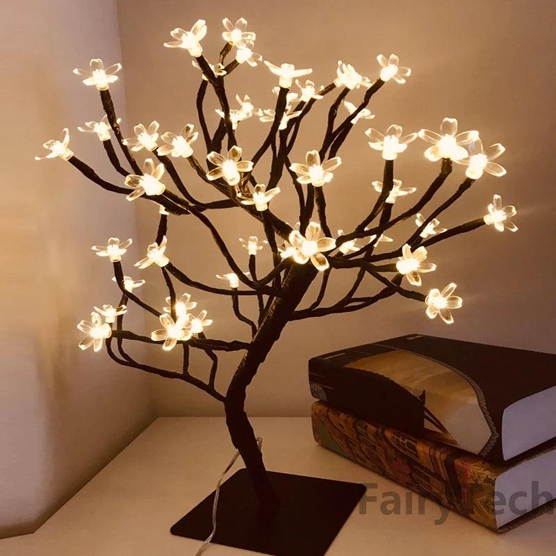 24 LED Flowers, Tree Lights USB Table Lamp Fairy Maple Leaf Night Light Home Party Christmas Wedding Bedroom Decoration Gift