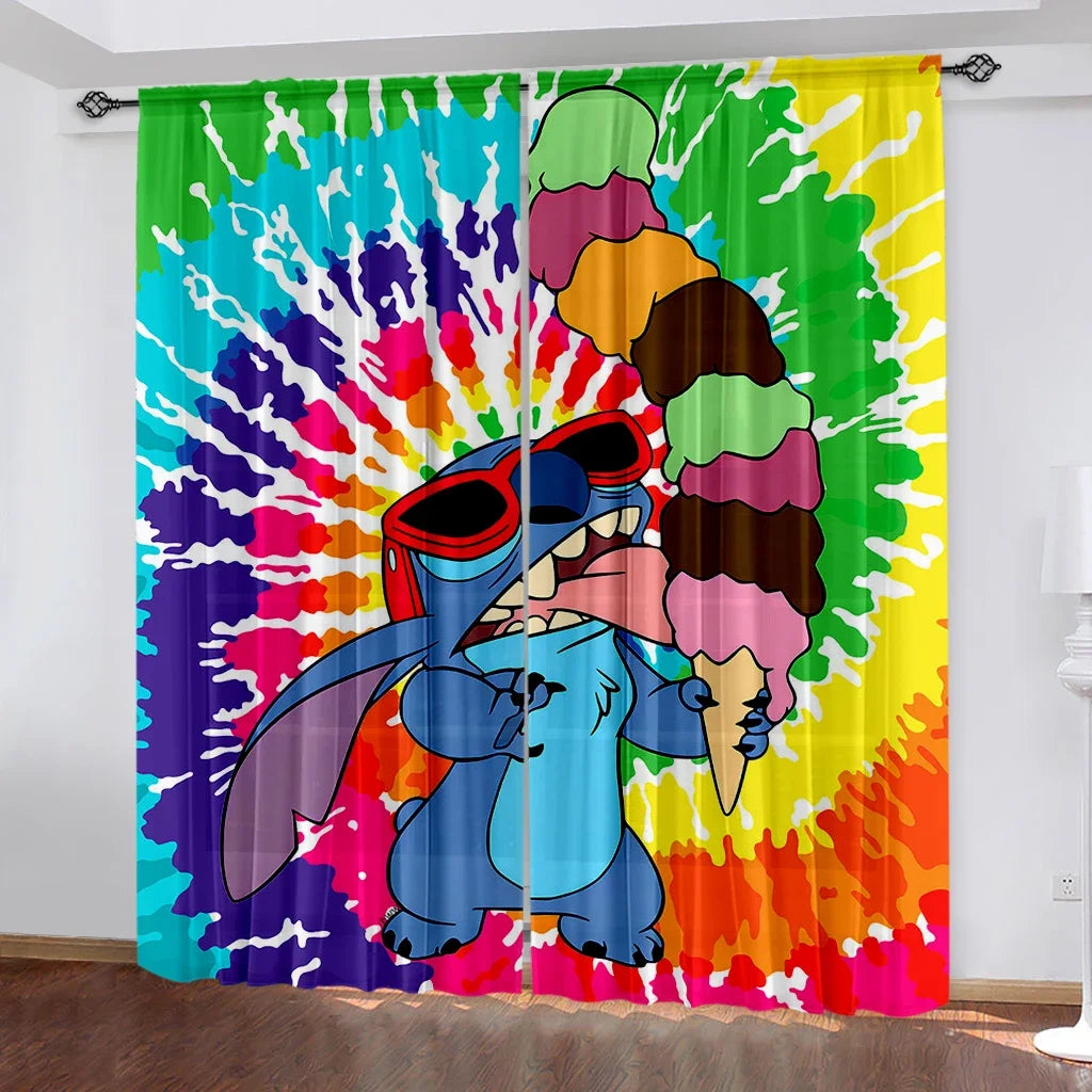 Cartoon Stitch Disney Curtains Polyester Kids Bedroom Decorations Shade Curtains Kitchen Living Room Home 2pcs Multiple Sizes