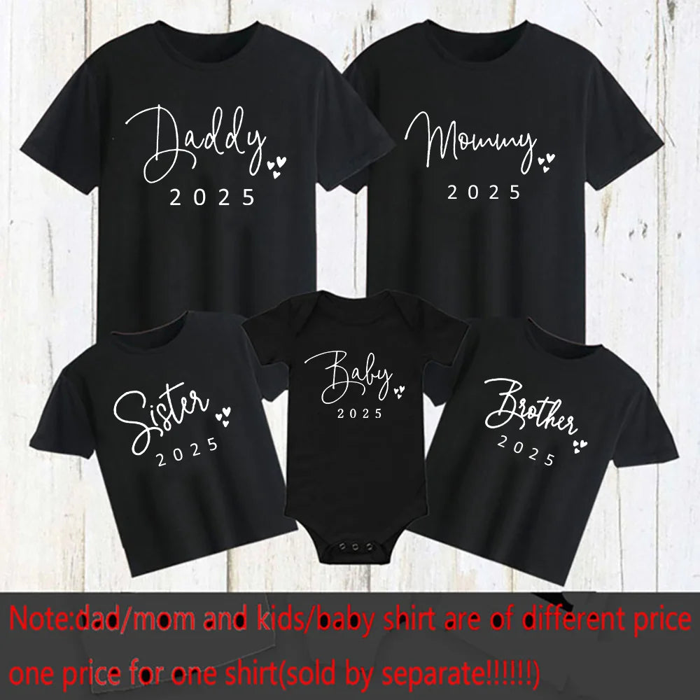 Daddy/Mommy/Sister/Brother/Baby 2025 - Print Family Matching Shirt Short Sleeve Clothes Family Outfit Summer Matching Set T-shirt