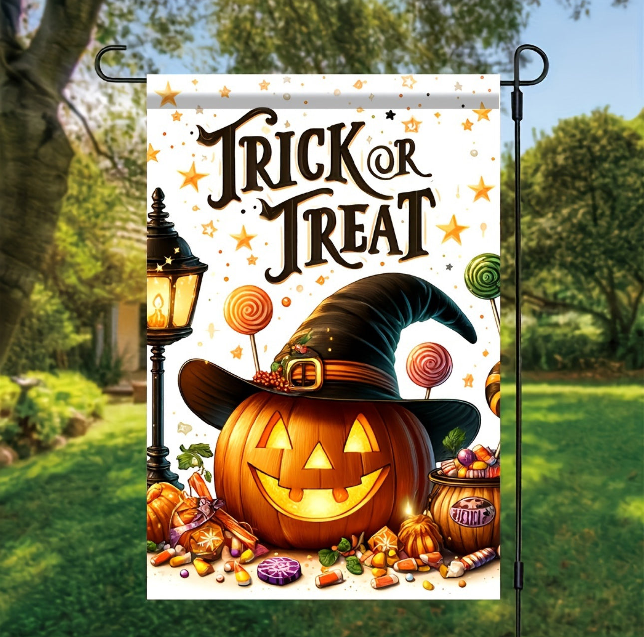 1pc Halloween Garden Flag - all are double sided - pick your choice - 12x18 Inch Yard Flag , No Electricity Needed, Flagpole Not Included