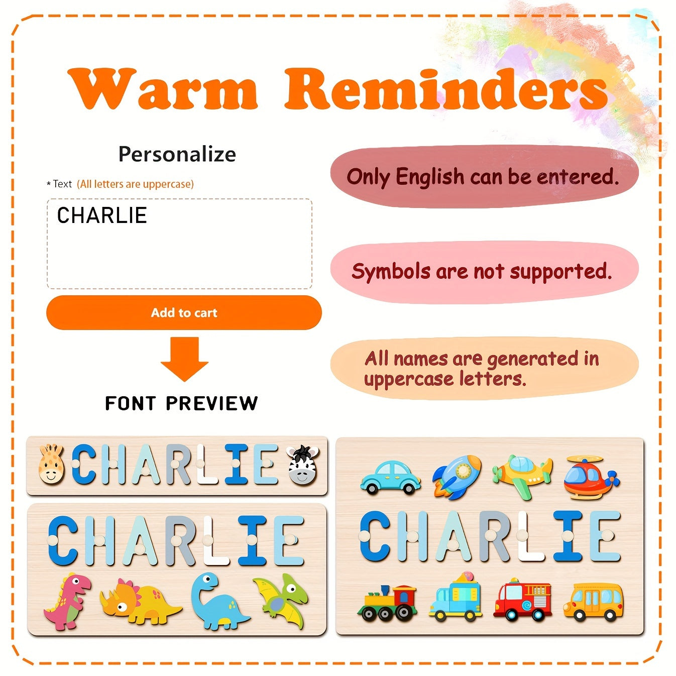 Name Puzzle, Baby-Blue Color Personalized Name Puzzle With 2 Elements, Early Learning Toys, Birthday Gifts, Toys