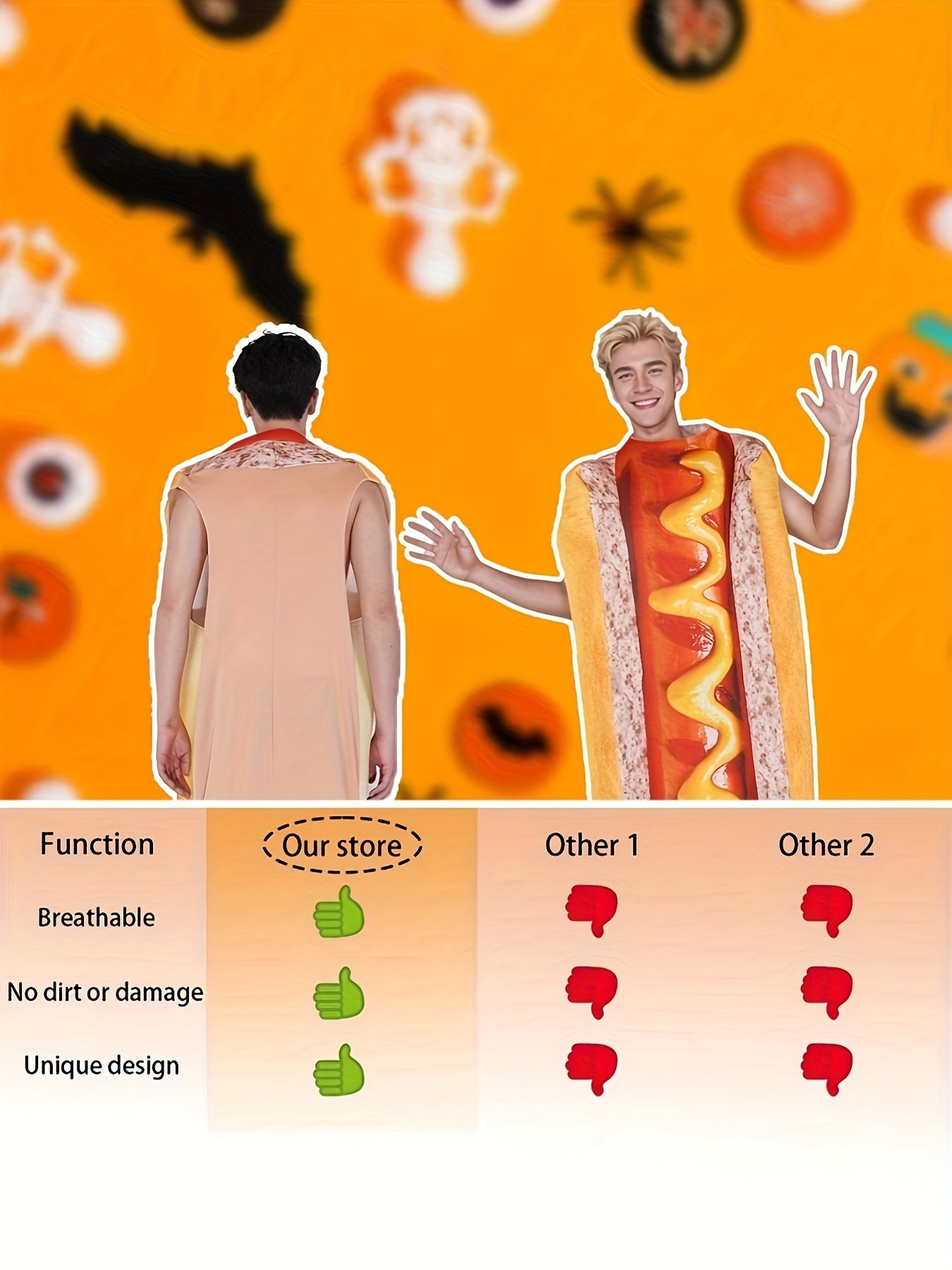 Adult Hot Dog Sponge Costume Set, Halloween Party Outfit, 3D Fun Design, Unisex Celebration Wear