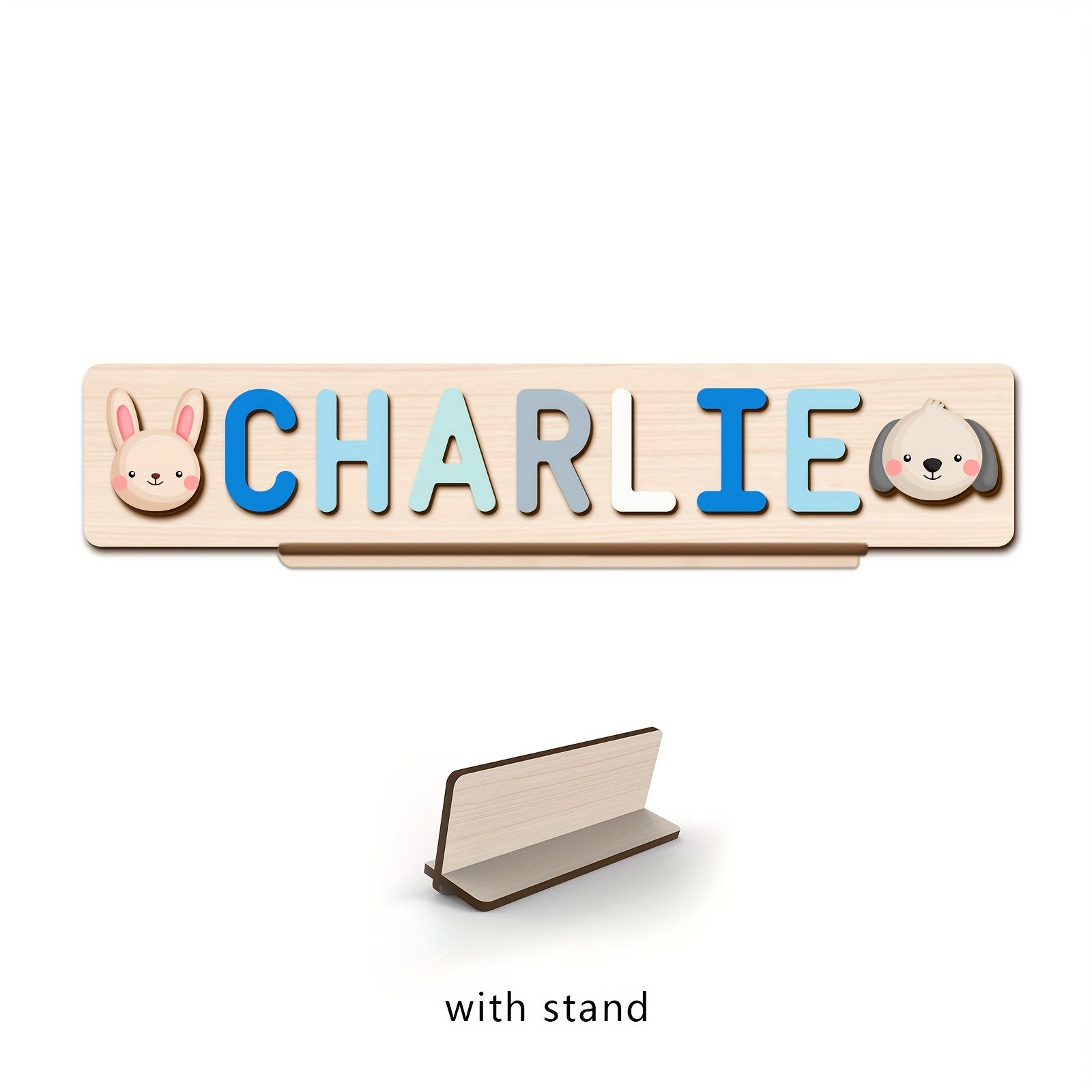 Name Puzzle, Baby-Blue Color Personalized Name Puzzle With 2 Elements, Early Learning Toys, Birthday Gifts, Toys