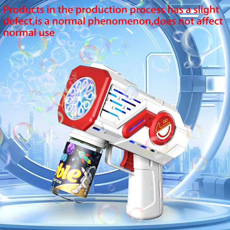 10-Hole Space Bubble Gun - Red/Blue Plastic Bubble Blower with Ergonomic Grip, No Batteries or Liquid Needed, Portable Outdoor Toy for Family Fun, Parties & Backyard Play, Bubble Gun for Party, Playful Design, Durable Constru