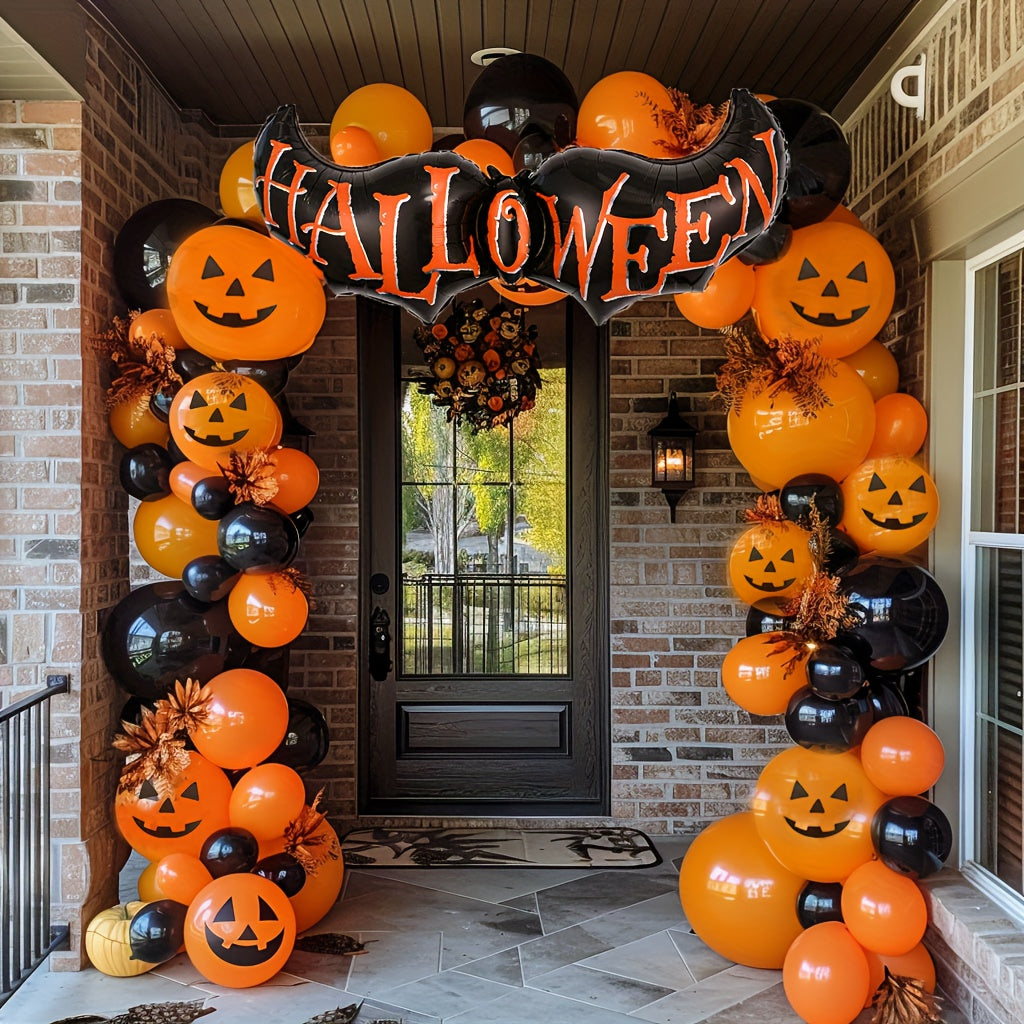 82pcs Black and Orange Latex Balloons 10-inch Pumpkin Printed Balloons Giant Bat Foil Halloween Happy Balloons Halloween Garland Kit Suitable for Halloween Christmas Back-to-School Season Haunted House Trick or Treat Party