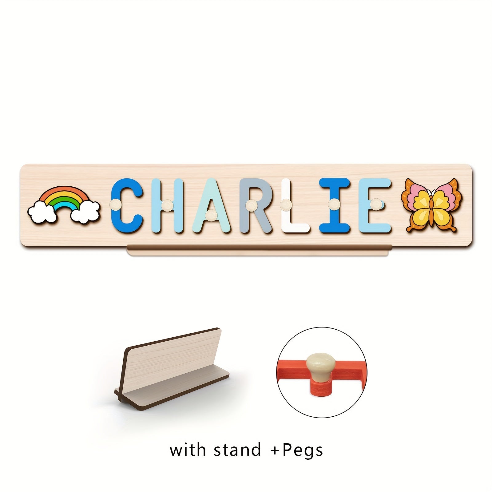 Name Puzzle, Baby-Blue Color Personalized Name Puzzle With 2 Elements, Early Learning Toys, Birthday Gifts, Toys