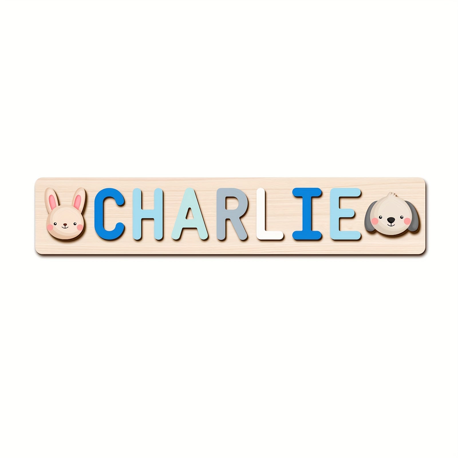 Name Puzzle, Baby-Blue Color Personalized Name Puzzle With 2 Elements, Early Learning Toys, Birthday Gifts, Toys