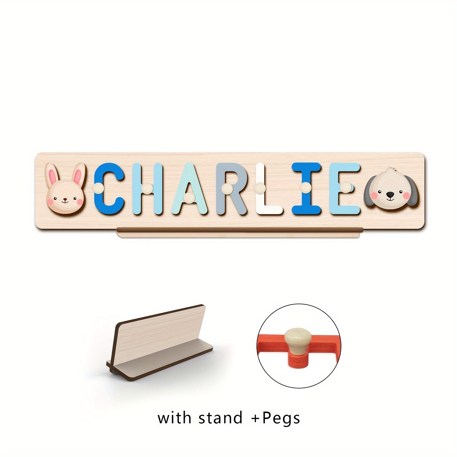 Name Puzzle, Baby-Blue Color Personalized Name Puzzle With 2 Elements, Early Learning Toys, Birthday Gifts, Toys