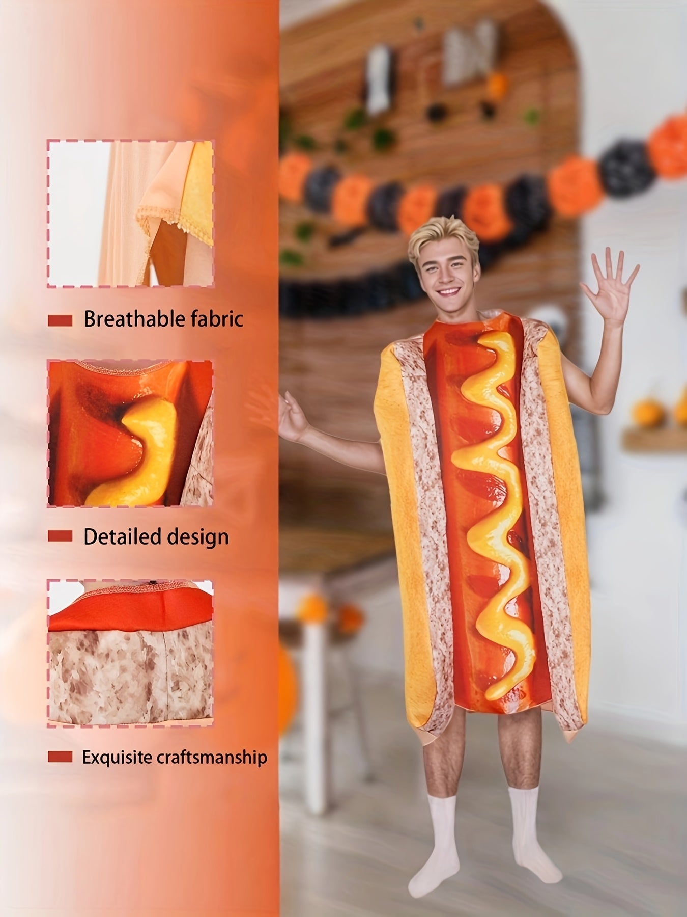 Adult Hot Dog Sponge Costume Set, Halloween Party Outfit, 3D Fun Design, Unisex Celebration Wear