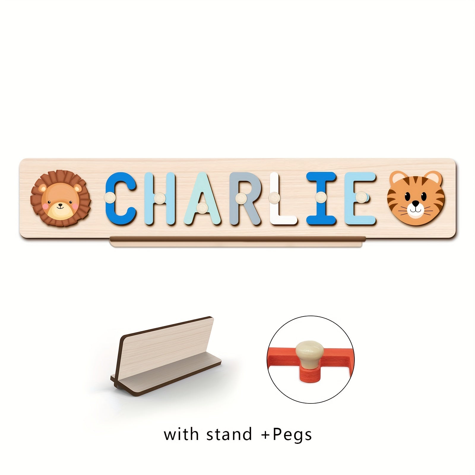 Name Puzzle, Baby-Blue Color Personalized Name Puzzle With 2 Elements, Early Learning Toys, Birthday Gifts, Toys