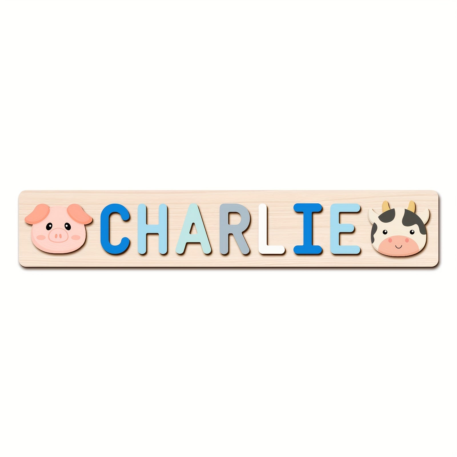 Name Puzzle, Baby-Blue Color Personalized Name Puzzle With 2 Elements, Early Learning Toys, Birthday Gifts, Toys