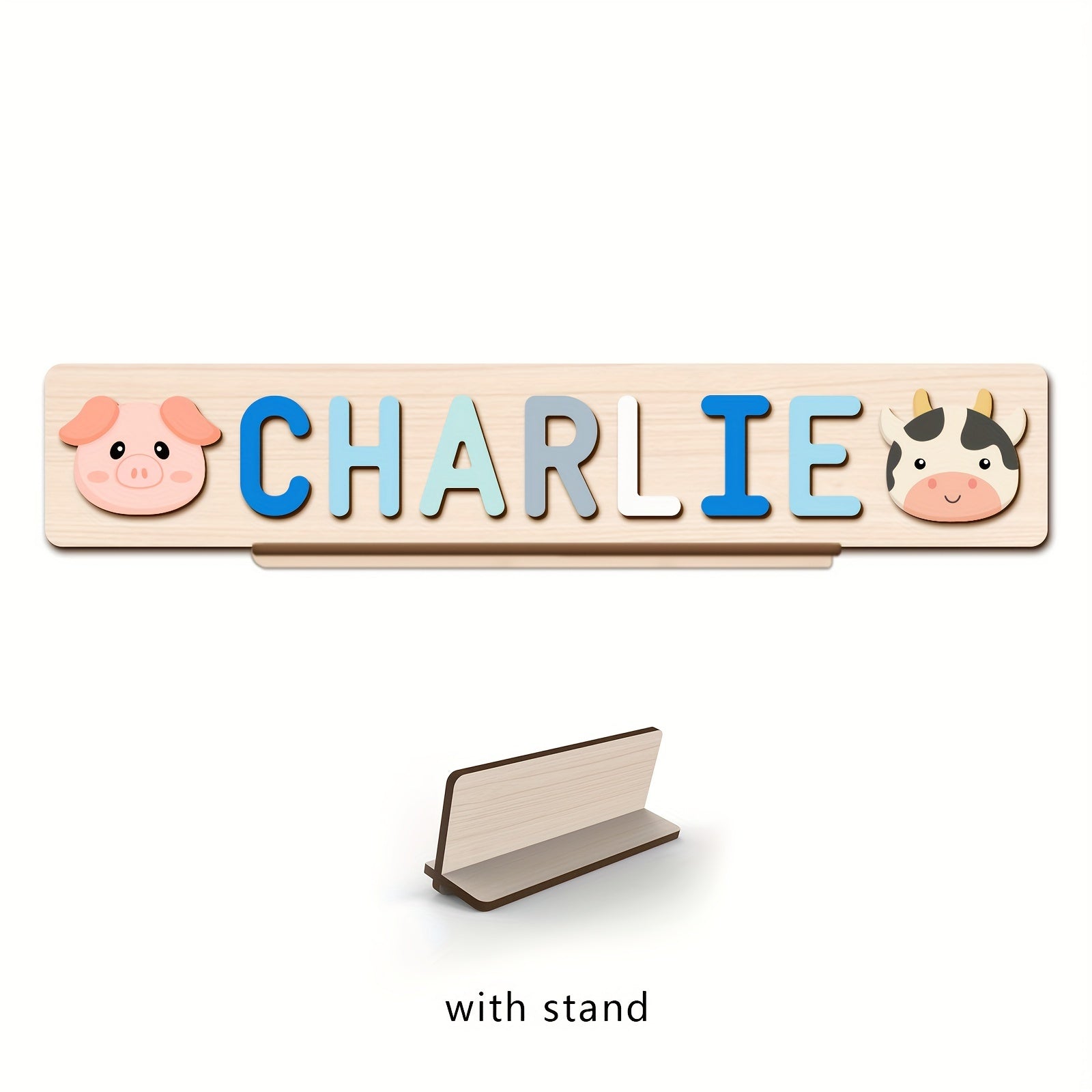 Name Puzzle, Baby-Blue Color Personalized Name Puzzle With 2 Elements, Early Learning Toys, Birthday Gifts, Toys