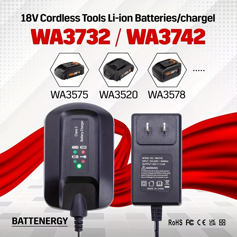 Lithium Battery Charger - WA3732 3742 For WORX 18V 20V 3-5H LED - WA3520 3525 WA3512