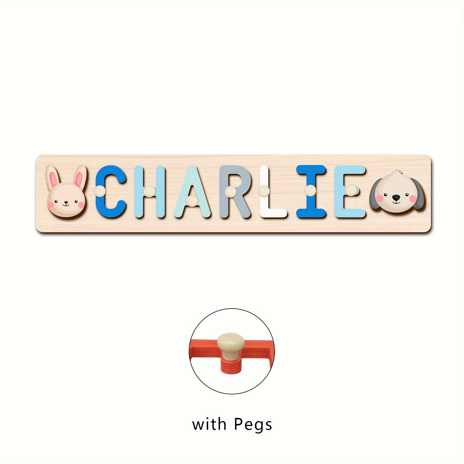 Name Puzzle, Baby-Blue Color Personalized Name Puzzle With 2 Elements, Early Learning Toys, Birthday Gifts, Toys